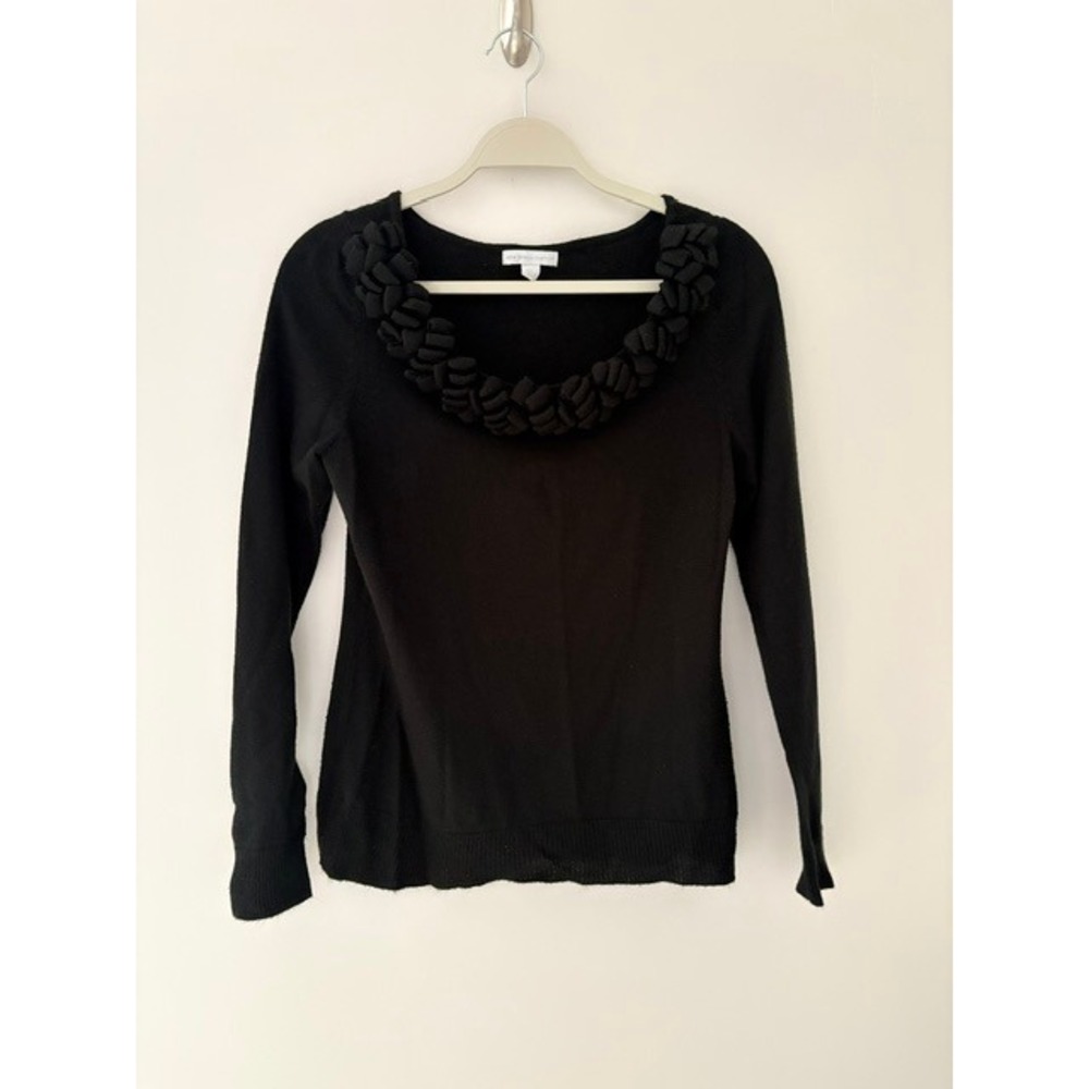 New York & Company Womens Black Braided Scoop Neck Long Sleeve Sweater Size M